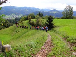 Po graničarski poti na Breznico, spredaj mejnik rapalske meje